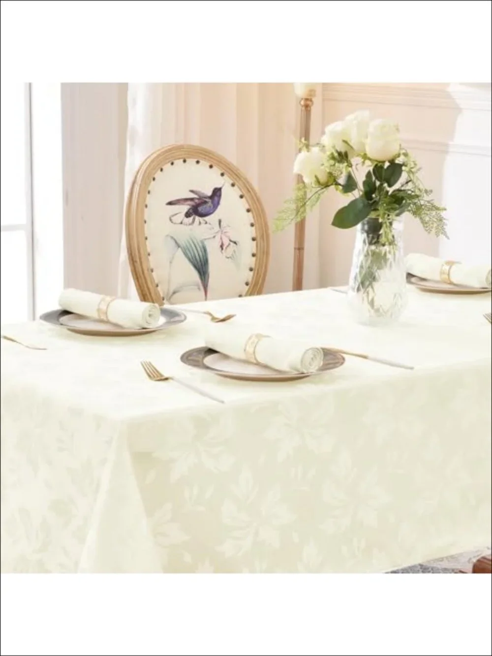 Jacquard Rectangle Tablecloth Waterproof Damask Floral 60x120 Inch Dining